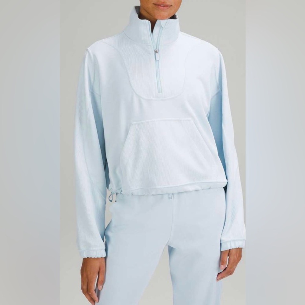 Nwot Lululemon Brushed Softstreme Ribbed Half Zip Powder Blue